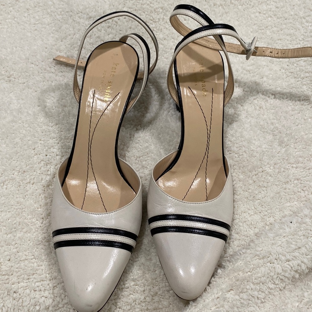 KATE SPADE Round Toe Black & White Strappy Heels. 8 1/2 B
